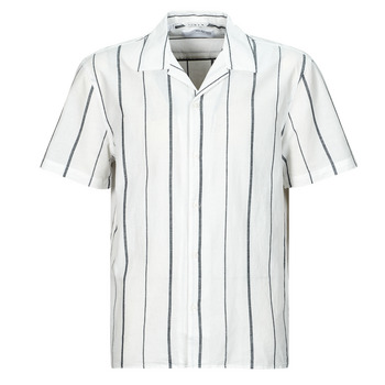 Textiel Heren Overhemden korte mouwen Selected SLHRELAXNEW-LINEN Blauw / Wit