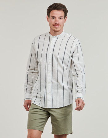 Textiel Heren Overhemden lange mouwen Selected SLHREGNEW-LINEN Wit / Blauw