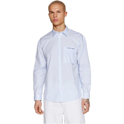 Textiel Heren Overhemden lange mouwen Tommy Jeans CAMISA CLASICA RAYAS HOMBRE   DM0DM18956 Blauw