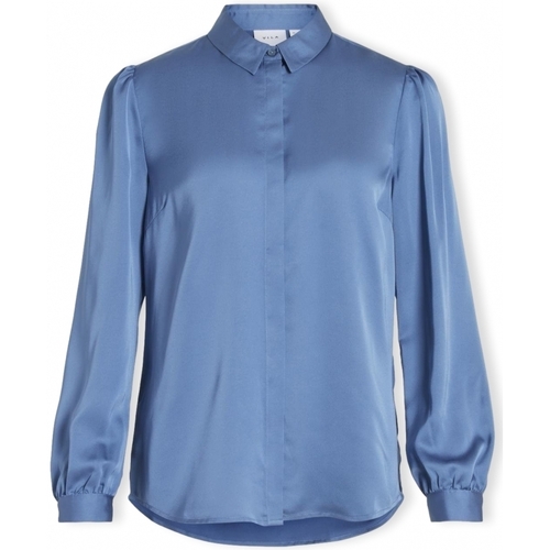 Textiel Dames Tops / Blousjes Vila Noos Shirt Ellette Satin - Coronet Blue Blauw