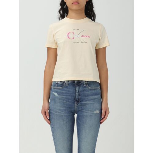Textiel Dames T-shirts & Polo’s Calvin Klein Jeans J20J222639 ZCY Beige