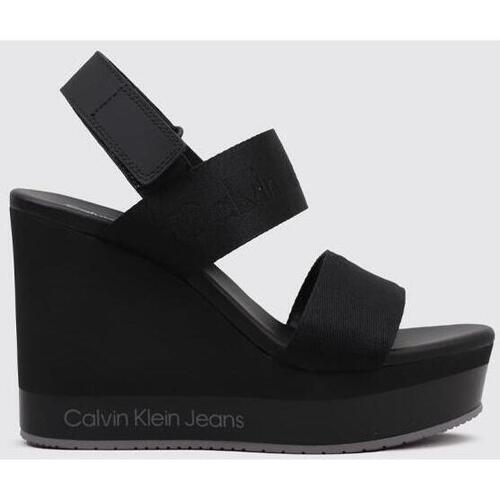 Schoenen Dames Sandalen / Open schoenen Calvin Klein Jeans WEDGE SANDAL WEBBING IN MR Zwart