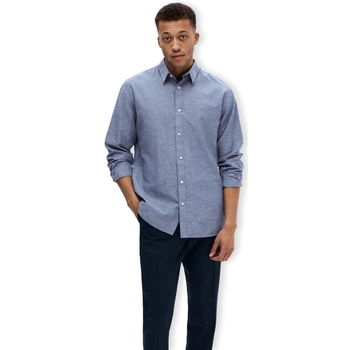 Selected Noos Slimnew-linen Shirt L/S - Medium Blue Denim Blauw