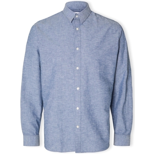 Textiel Heren Overhemden lange mouwen Selected Noos Slimnew-linen Shirt L/S - Medium Blue Denim Blauw