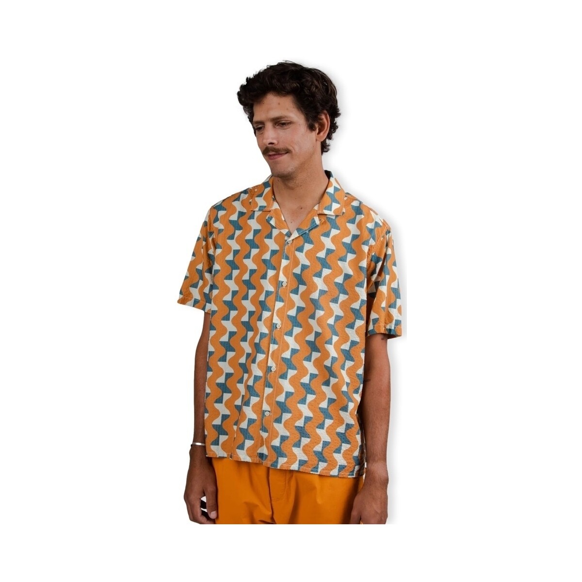 Textiel Heren Overhemden lange mouwen Brava Fabrics Big Tiles Aloha Shirt - Ochre Multicolour