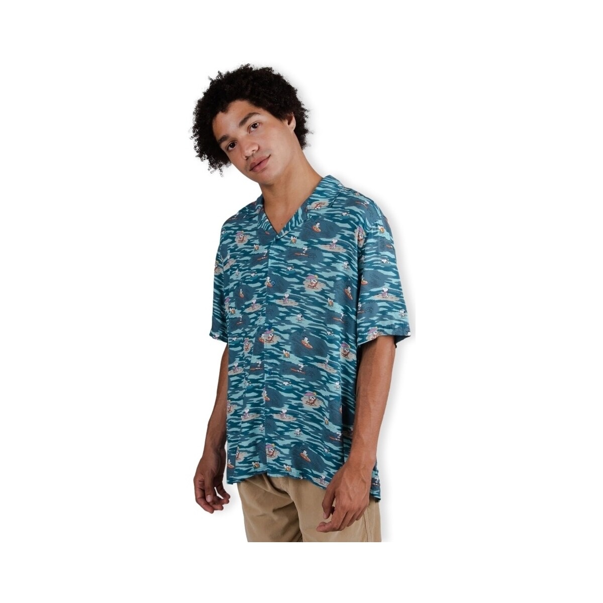 Textiel Heren Overhemden lange mouwen Brava Fabrics Peanuts Coast Aloha Shirt - Blue Blauw