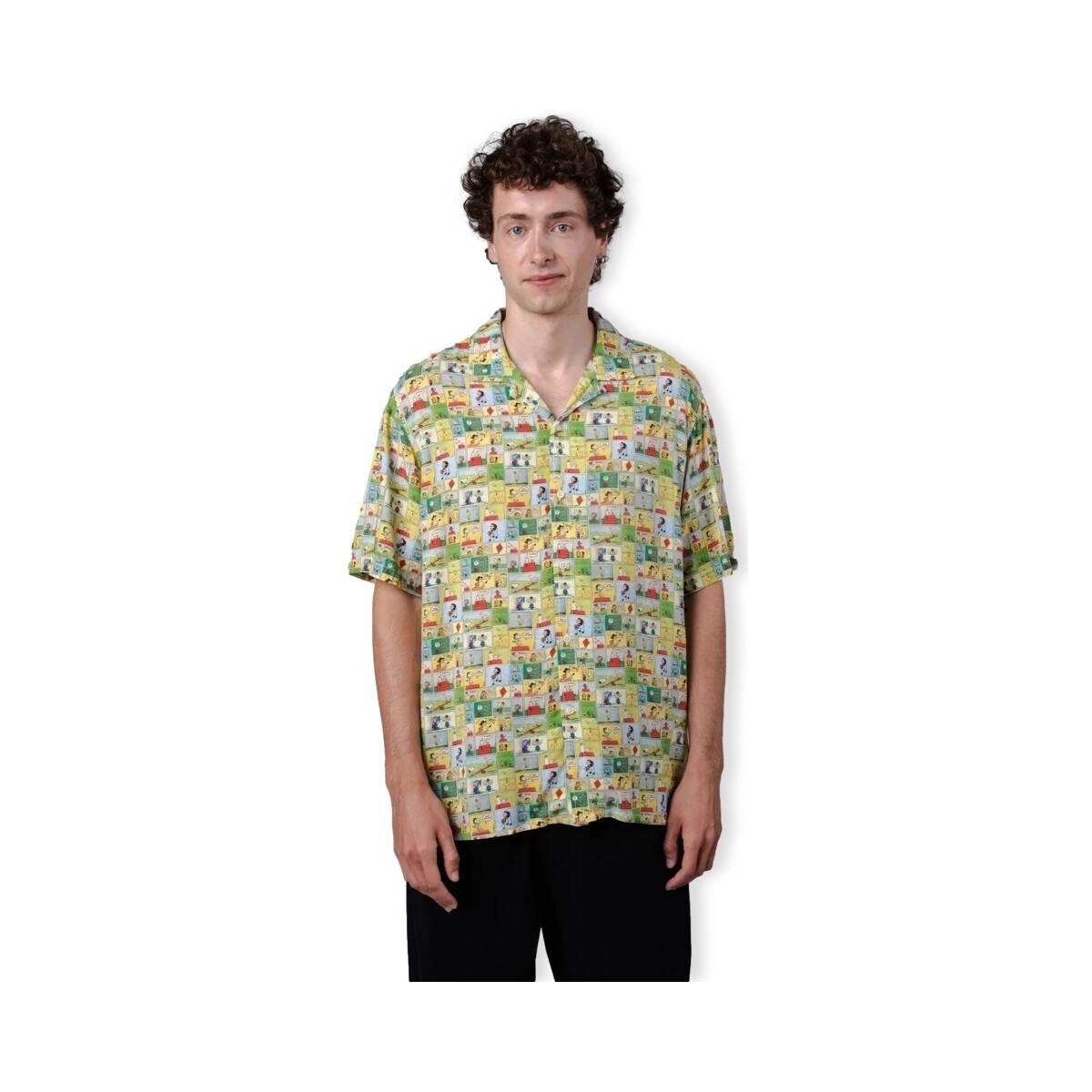 Textiel Heren Overhemden lange mouwen Brava Fabrics Peanuts Comic Aloha Shirt - Yellow Geel