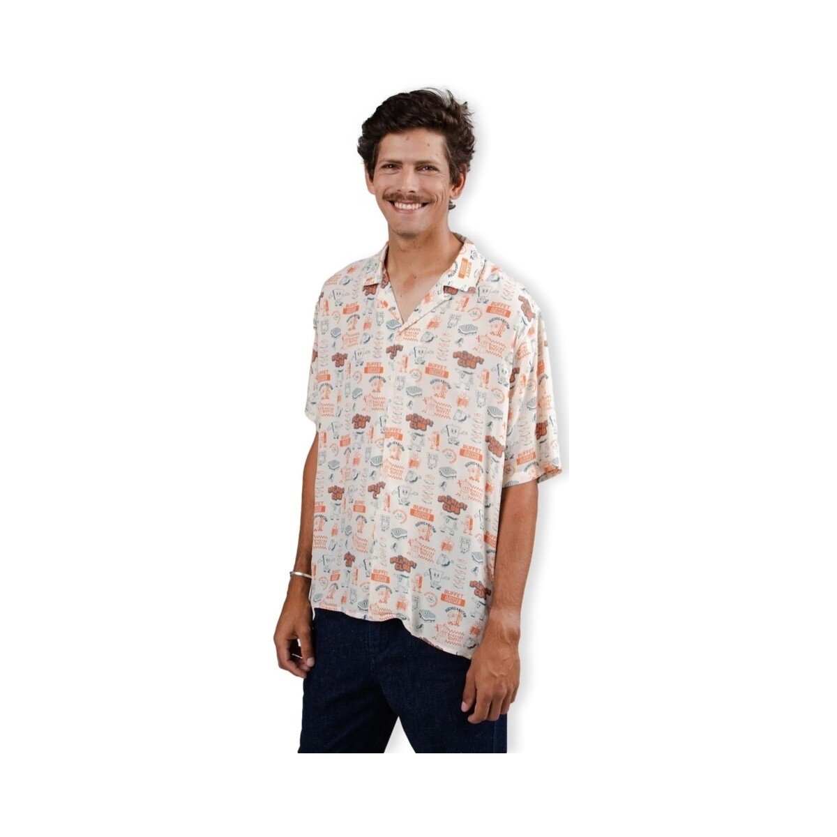 Textiel Heren Overhemden lange mouwen Brava Fabrics Buffet Aloha Shirt - Sand Wit
