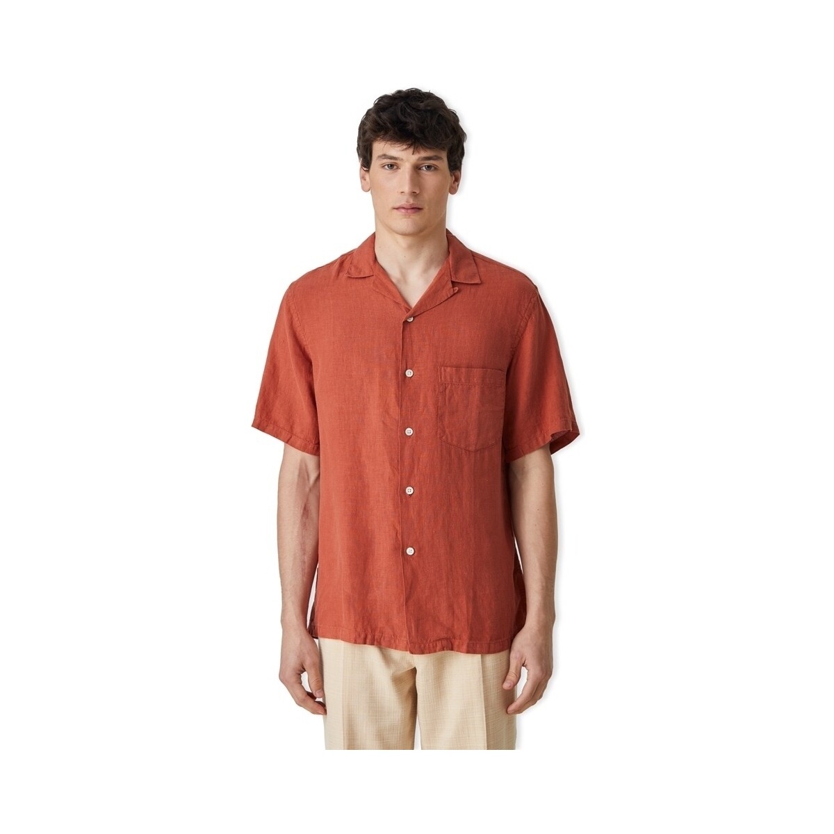 Textiel Heren Overhemden lange mouwen Portuguese Flannel Linen Camp Collar Shirt - Terracota Rood