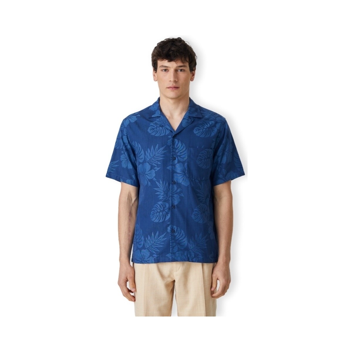 Textiel Heren Overhemden lange mouwen Portuguese Flannel Island Jaquard Flowers Shirt - Blue Blauw