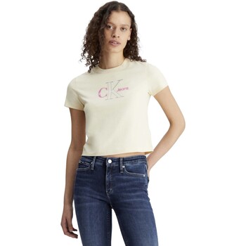 Textiel Dames T-shirts & Polo’s Ck Jeans Bold Monologo Baby T Beige