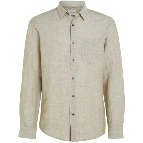 Textiel Heren Overhemden lange mouwen Calvin Klein Jeans Linen Cotton Regular Groen
