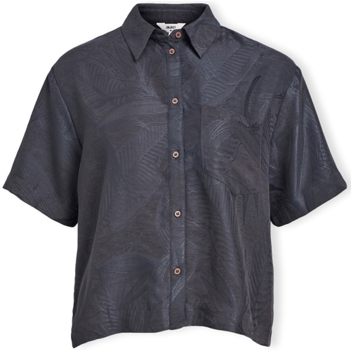 Textiel Dames Tops / Blousjes Object Hannima Shirt S/S - Black Zwart