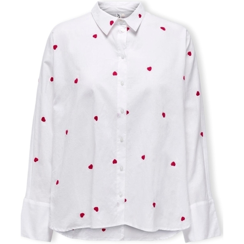 Textiel Dames Tops / Blousjes Only New Lina Grace Shirt L/S - Bright White/Heart Wit
