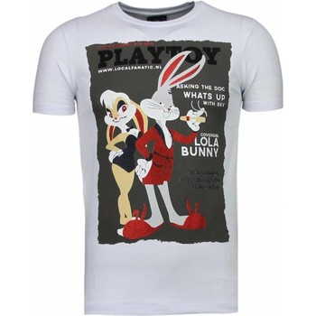 Textiel Heren T-shirts korte mouwen Local Fanatic Playtoy Bunny Rhinestone Wit