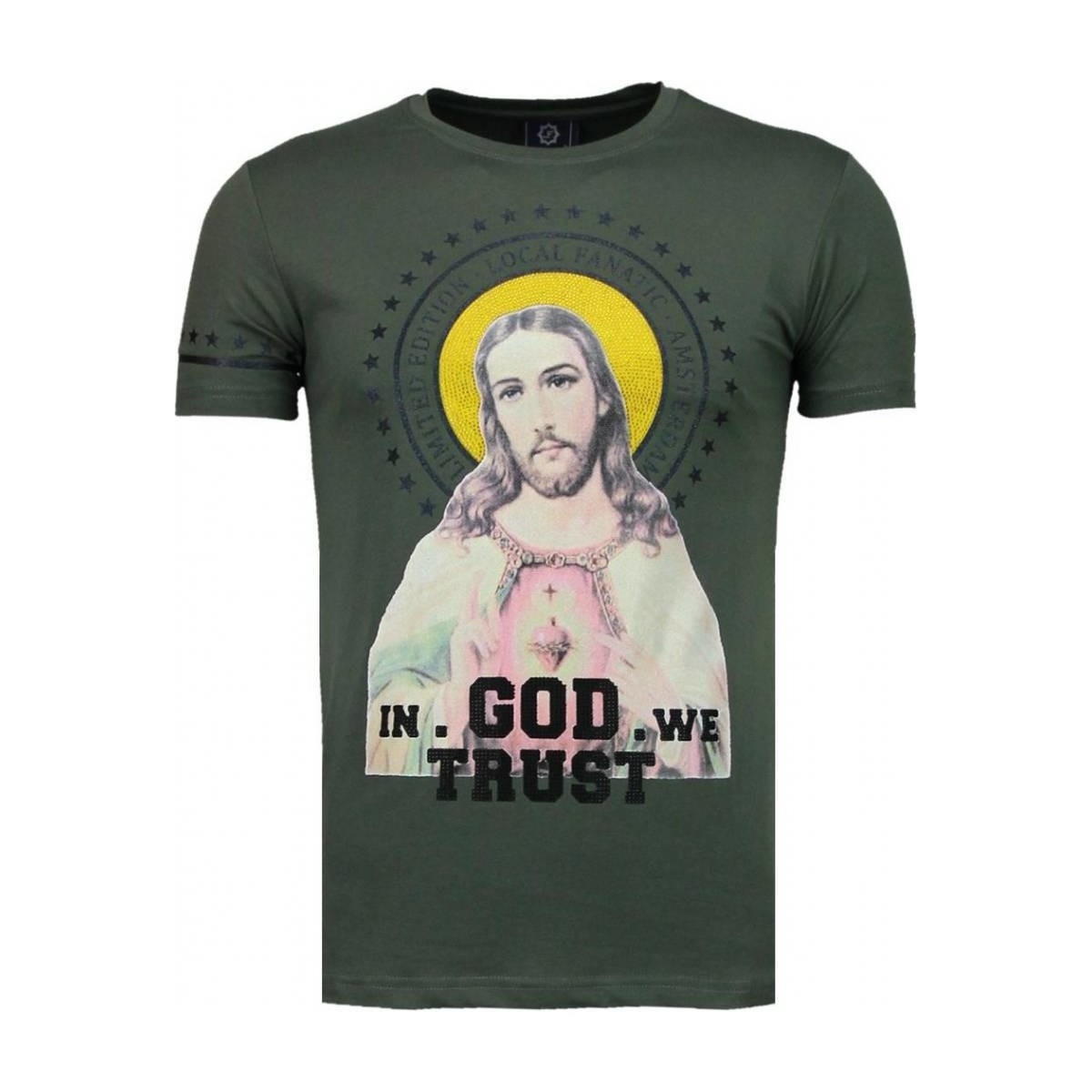 Textiel Heren T-shirts korte mouwen Local Fanatic Jesus Rhinestone Groen