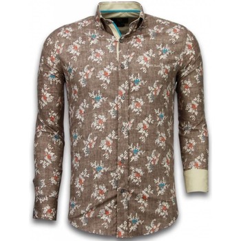 Textiel Heren Overhemden lange mouwen Tony Backer Blouse Woven Flowers Pattern Brown