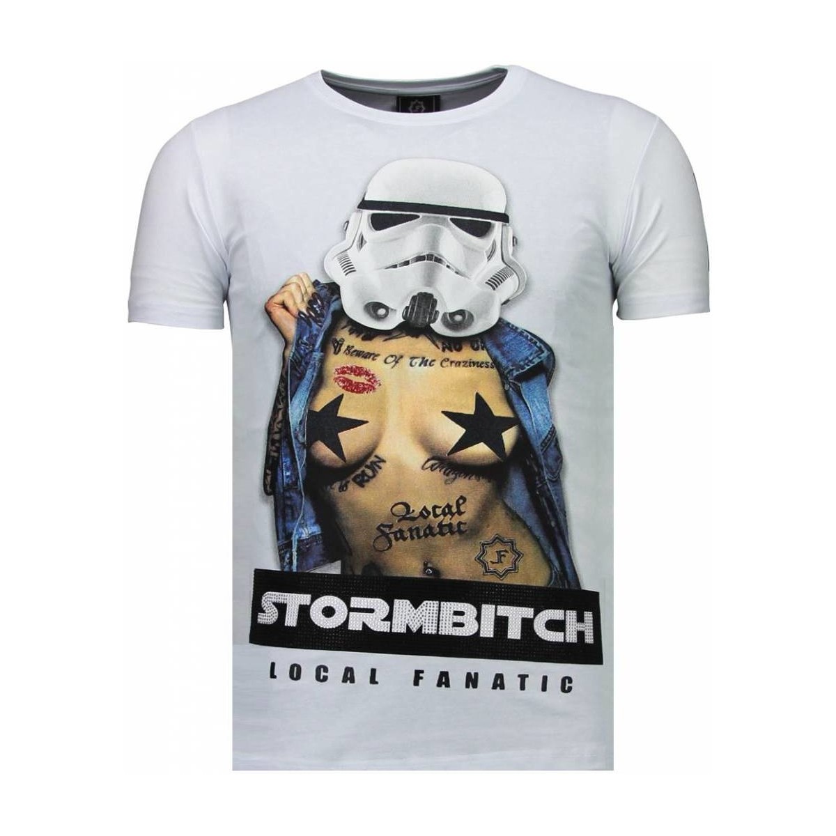 Textiel Heren T-shirts korte mouwen Local Fanatic Stormbitch Rhinestone Wit