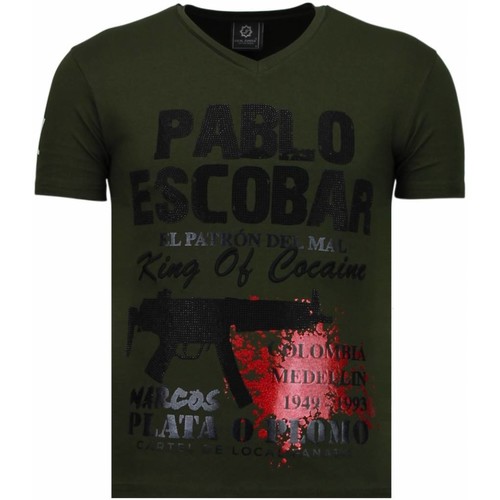 Textiel Heren T-shirts korte mouwen Local Fanatic Pablo Escobar Narcos Rhinestone Groen