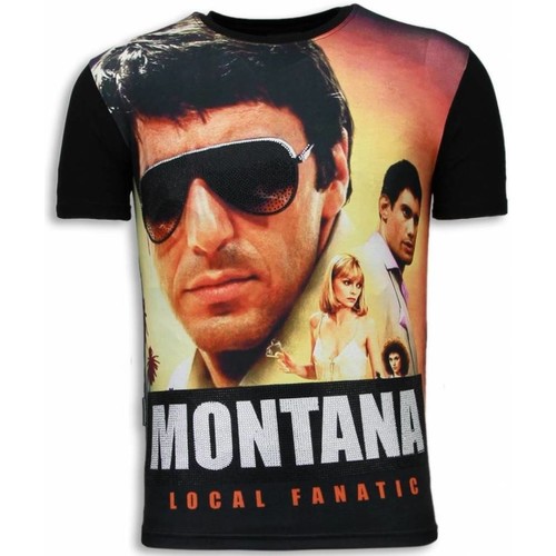 Textiel Heren T-shirts korte mouwen Local Fanatic Tony Montana Digital Rhinestone Zwart