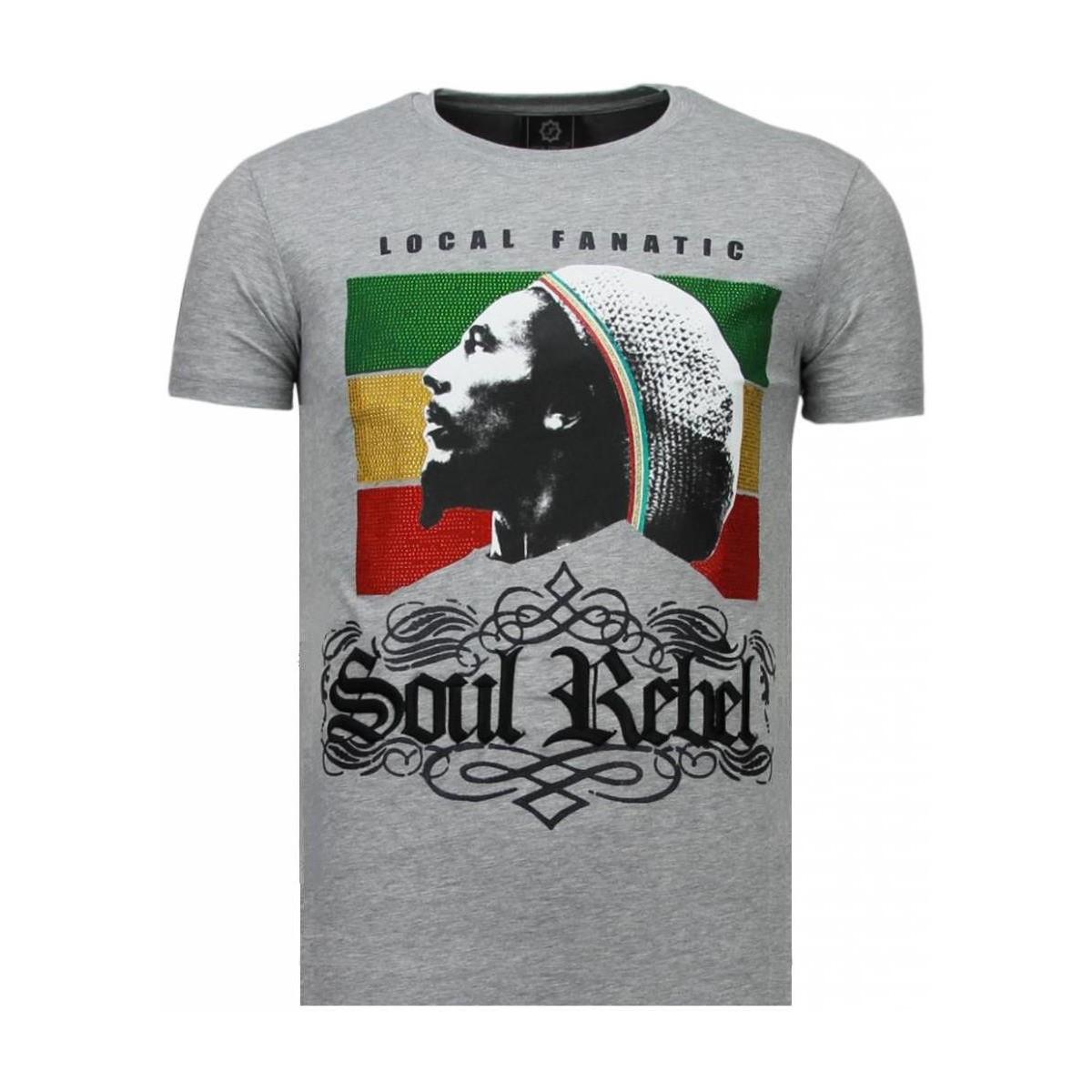 Textiel Heren T-shirts korte mouwen Local Fanatic Soul Rebel Bob Marley Rhinestone Grijs