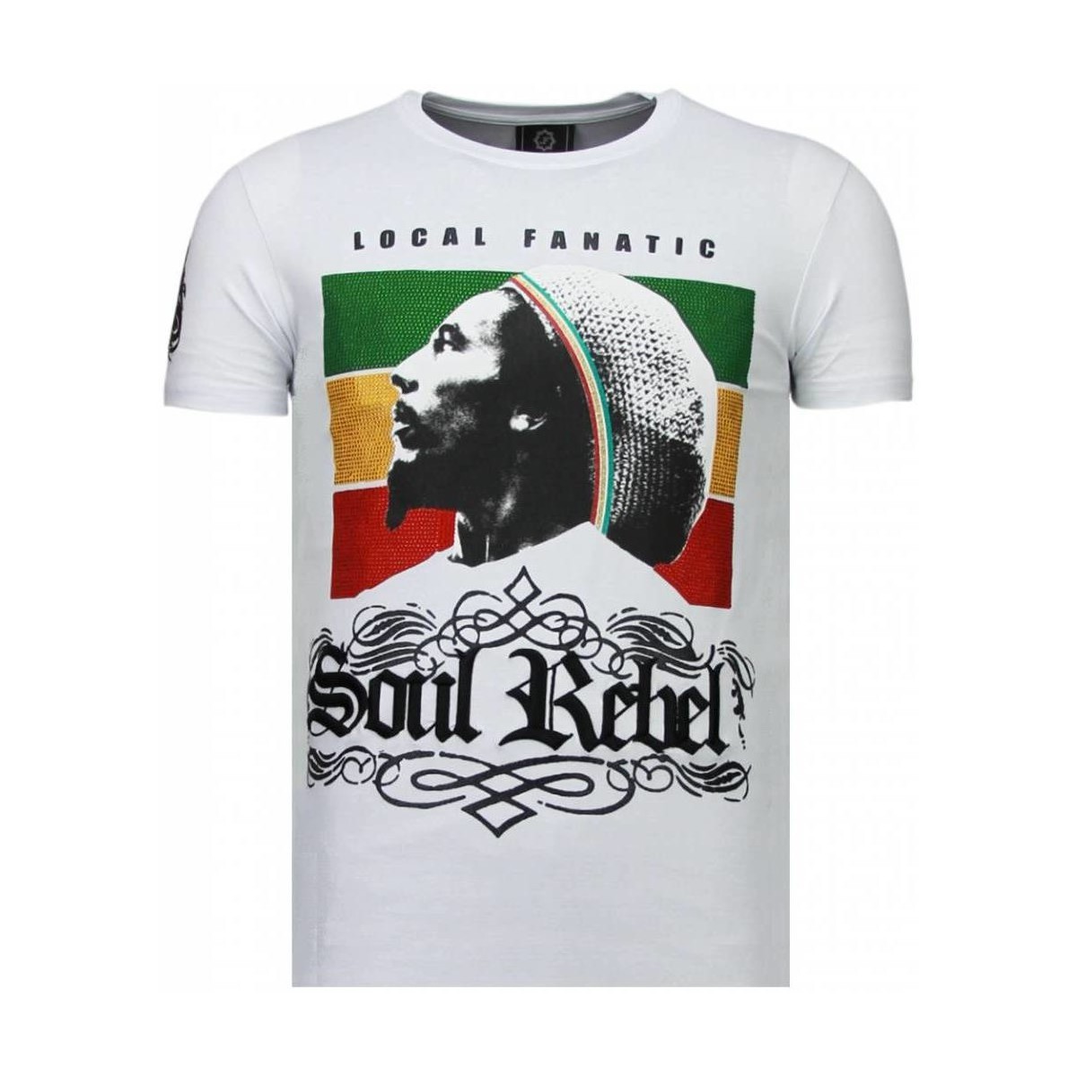 Textiel Heren T-shirts korte mouwen Local Fanatic Soul Rebel Bob Marley Rhinestone Wit