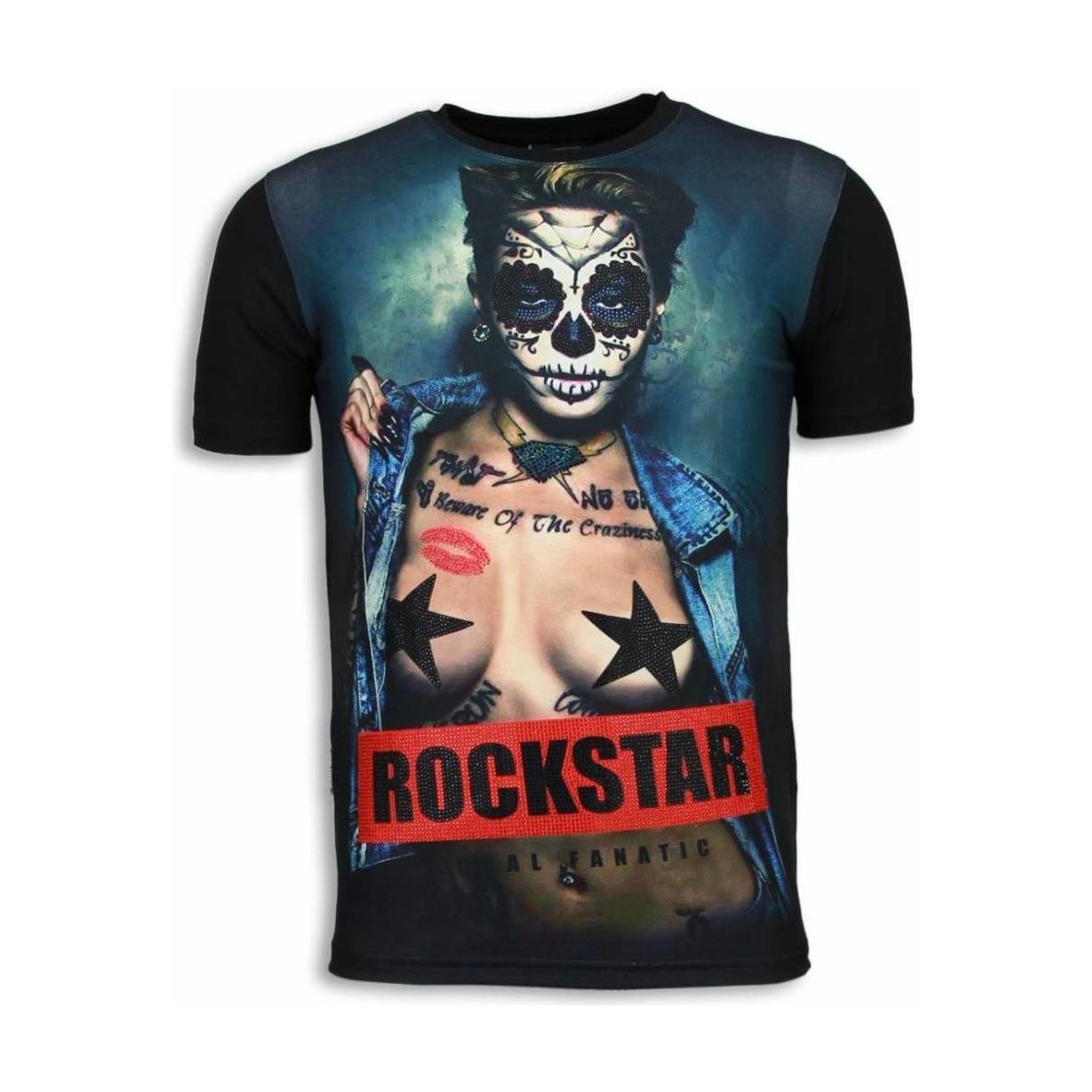 Textiel Heren T-shirts korte mouwen Local Fanatic Rockstar Digital Rhinestone Zwart
