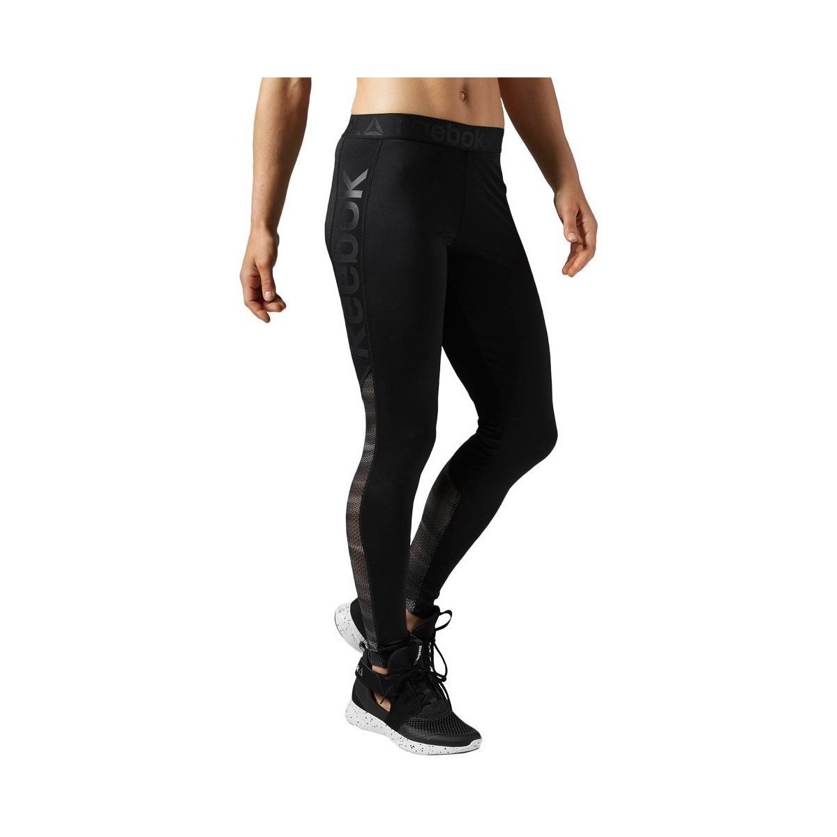 Textiel Dames Broeken / Pantalons Reebok Sport Workout Show Mesh Logo Zwart