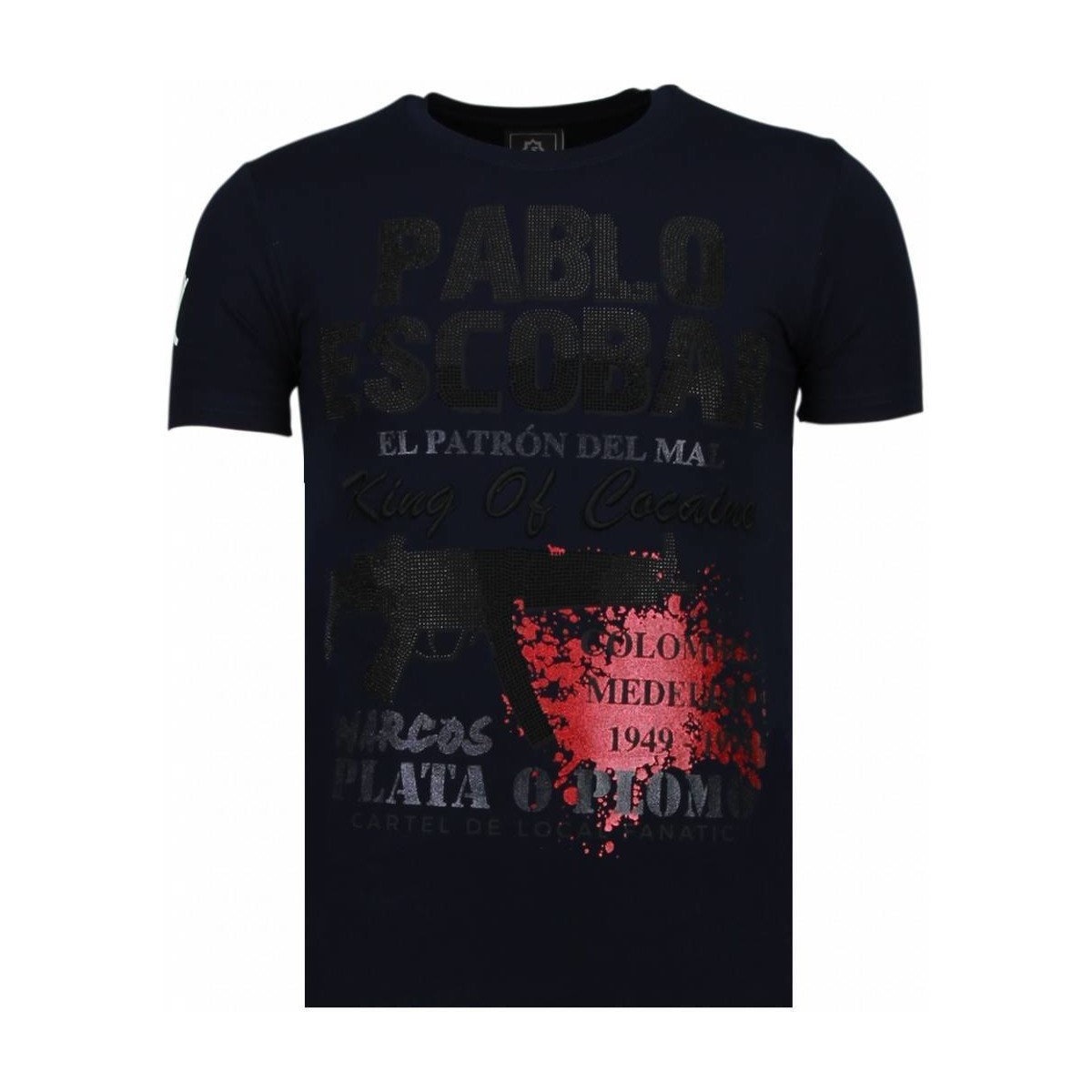 Textiel Heren T-shirts korte mouwen Local Fanatic Pablo Escobar Narcos Rhinestone Blauw