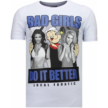 Textiel Heren T-shirts korte mouwen Local Fanatic Bad Girls Do It Better Rhinestone Wit