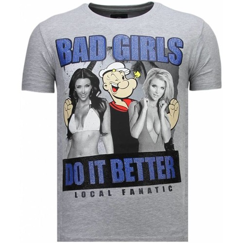 Textiel Heren T-shirts korte mouwen Local Fanatic Bad Girls Do It Better Rhinestone Grijs