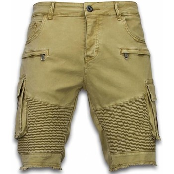 Textiel Heren Korte broeken / Bermuda's Enos Korte Broek Biker Pocket Jeans Beige