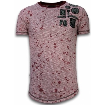 Textiel Heren T-shirts korte mouwen Local Fanatic Longfit Asymric Embroidery Patches Roze, Bordeaux