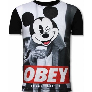 Textiel Heren T-shirts korte mouwen Local Fanatic Obey Mouse Digital Rhinestone Zwart